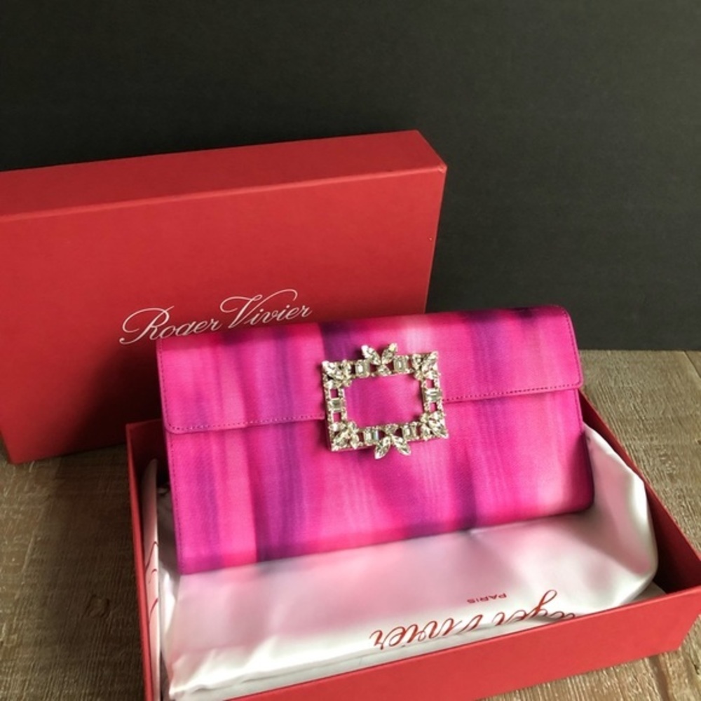 NWB ROGER VIVIER BROCHE ENVELOPE BOUGENVILLE FLAP PURPLE  SATIN CLUTCH
